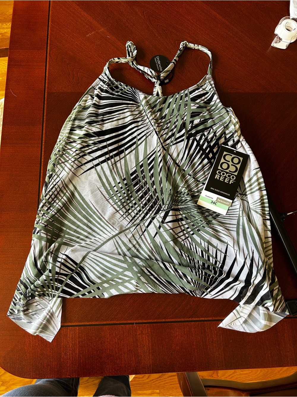 Coco Reef Green and Black Palm-Print Women's Swim Coverup Tankini
